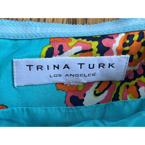 TRINA TURK Blue Floral 100% Silk Strapless Mini Dress Women's Size Small - Picture 3 of 8